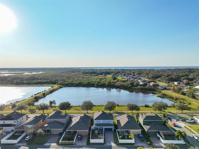 aerial view with a water view