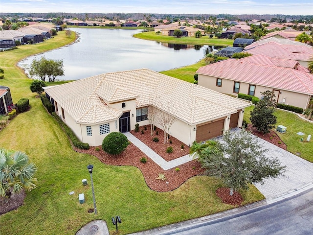 aerial view with a water view