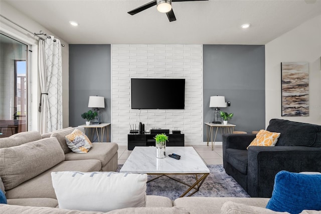 1607 Kona Ln, Davenport, FL 33897 - living area featuring a ceiling fan, tile patterned floors, and recessed lighting