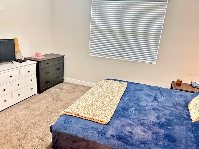 bedroom with light carpet