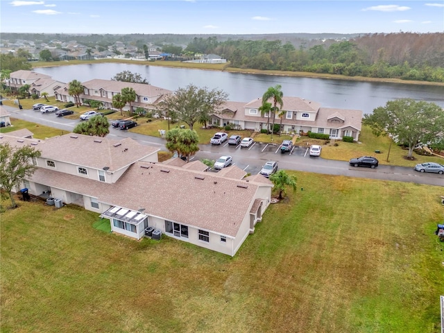 aerial view with a water view