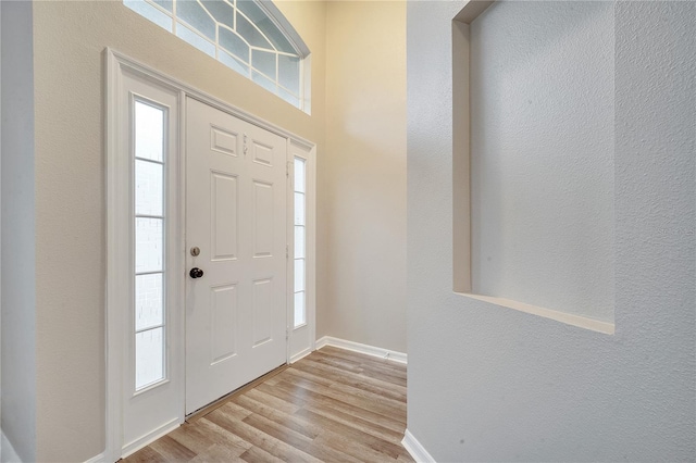 foyer entrance with plenty of natural light and light hardwood / wood-style flooring