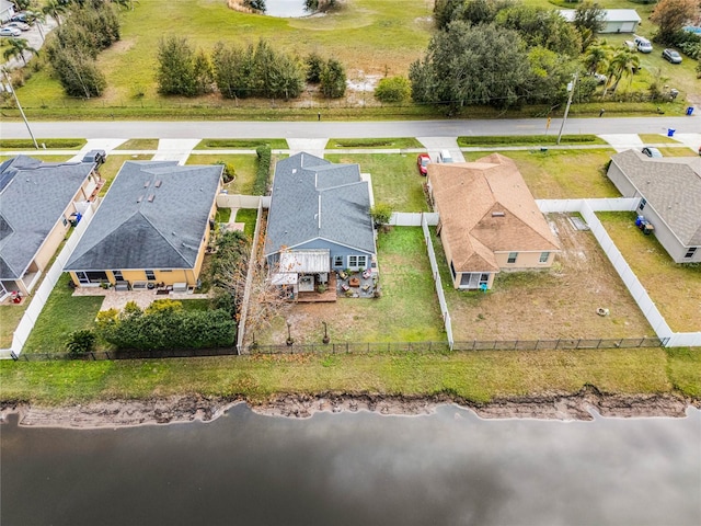 drone / aerial view featuring a water view