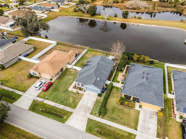 aerial view with a water view