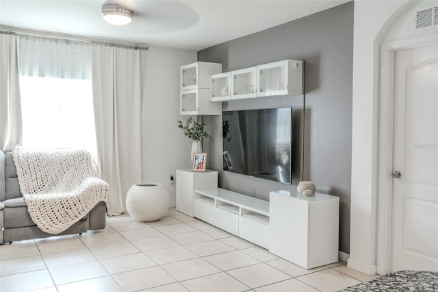 living room featuring light tile patterned floors