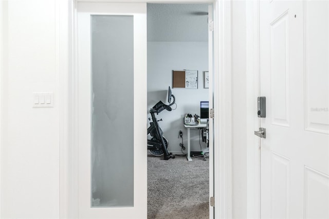 hallway with carpet flooring