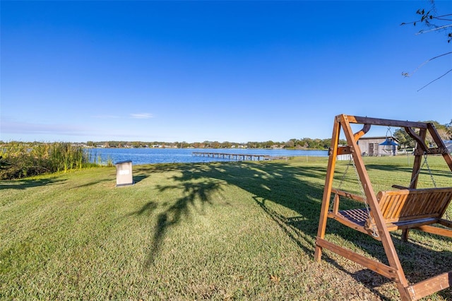 view of yard with a water view