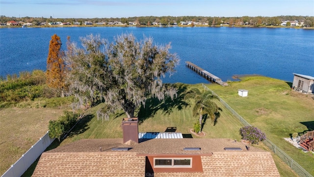 aerial view with a water view