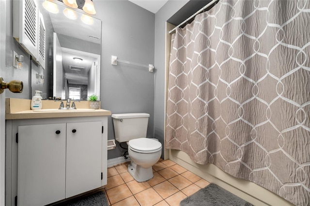 full bathroom with vanity, tile patterned flooring, toilet, and shower / bath combination with curtain