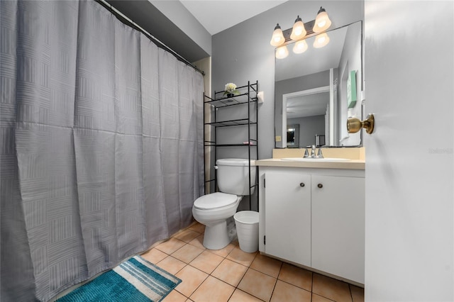 bathroom featuring vanity, toilet, and tile patterned floors