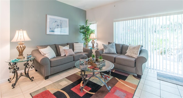 living room featuring light tile patterned floors