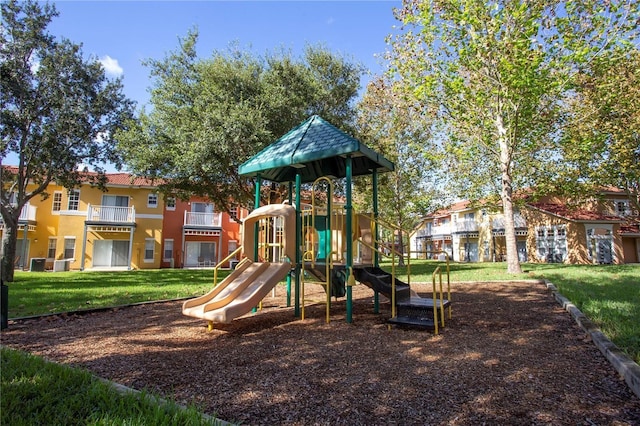 view of jungle gym with a yard