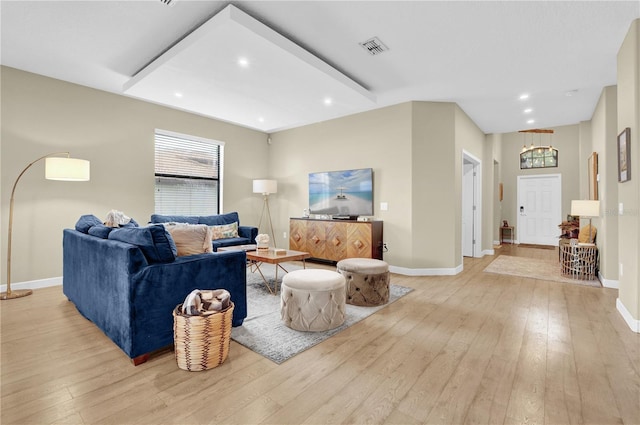 living room featuring light wood-type flooring