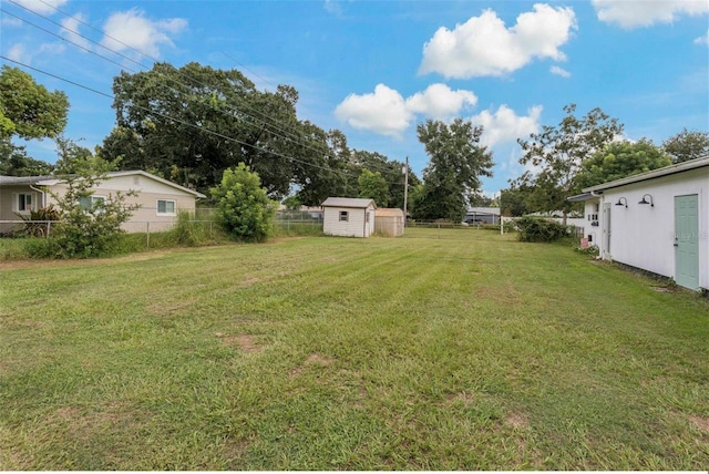 view of yard with a storage shed