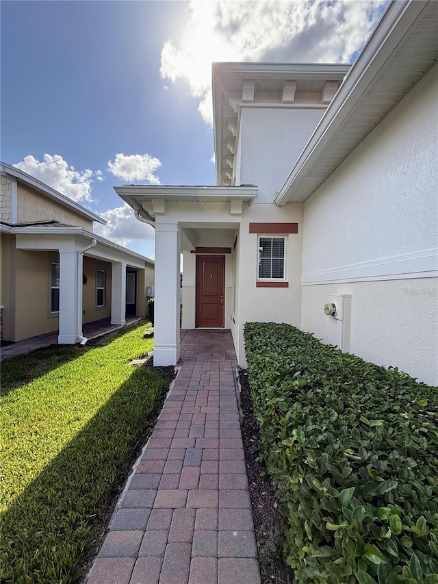 property entrance featuring a yard