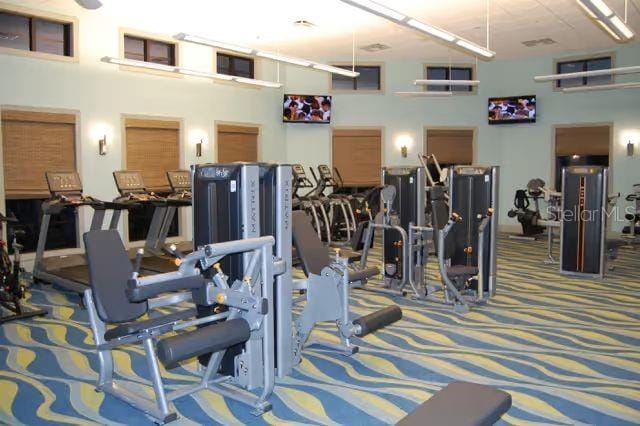 exercise room with carpet floors