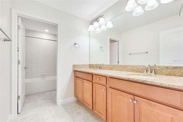 bathroom featuring vanity and shower / washtub combination