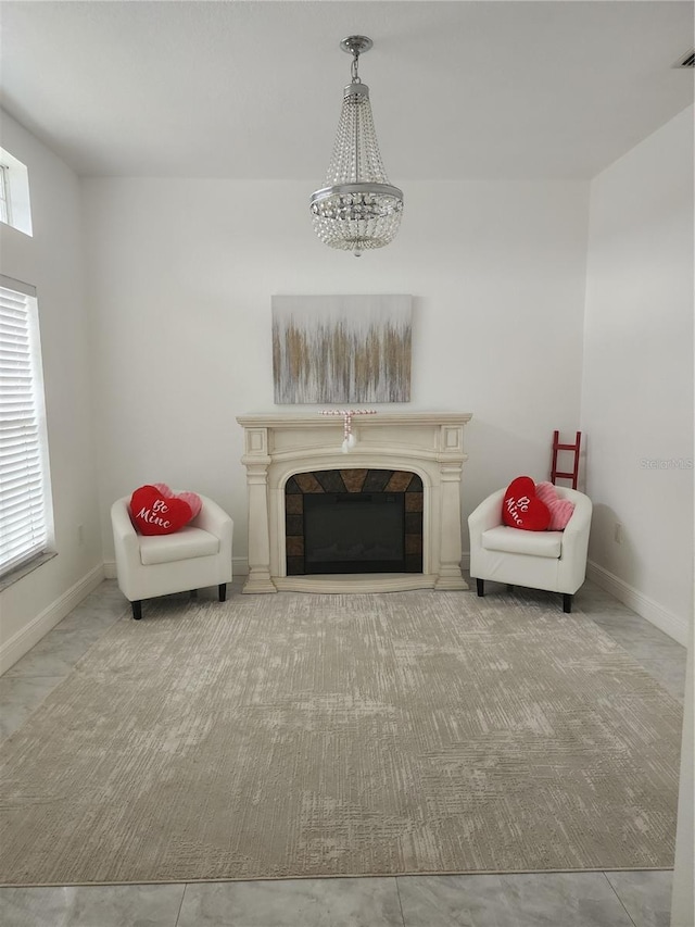 unfurnished room featuring an inviting chandelier