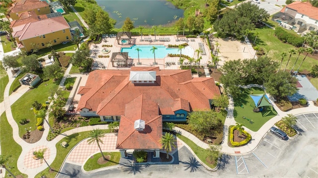 aerial view with a water view