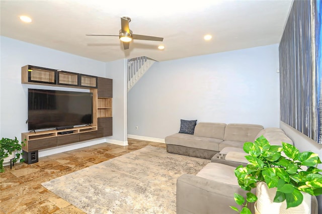 living room with ceiling fan