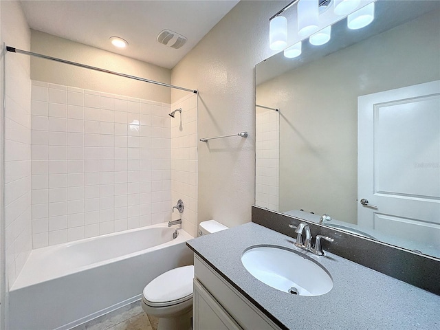 full bathroom featuring vanity, toilet, and bathing tub / shower combination