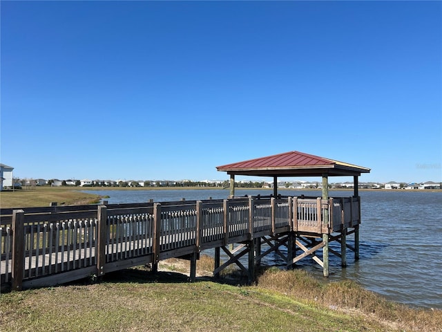 view of dock with a water view