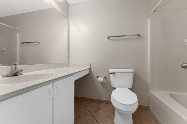 full bathroom with toilet, vanity, tile patterned flooring, and shower / bathtub combination