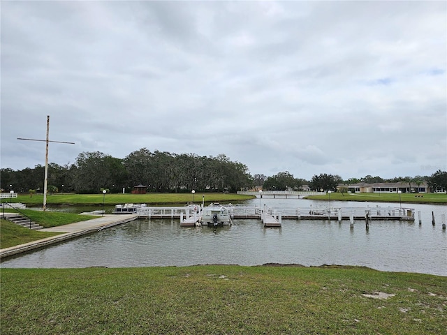 dock area with a water view