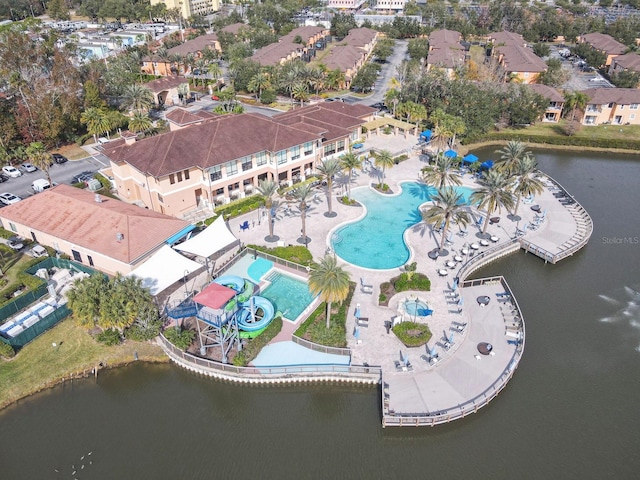 bird's eye view featuring a water view