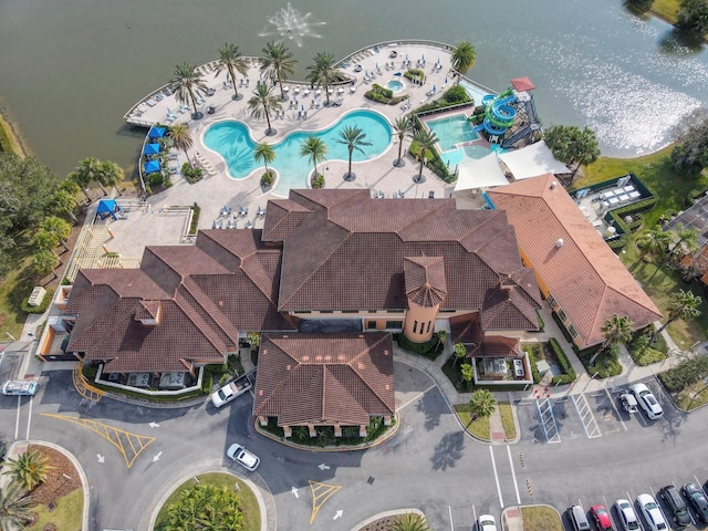 aerial view with a water view