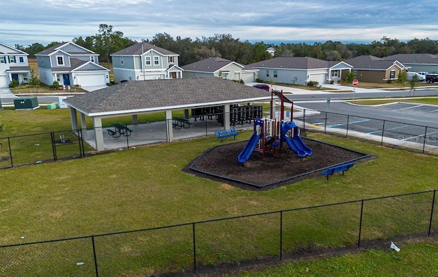 view of jungle gym with a yard