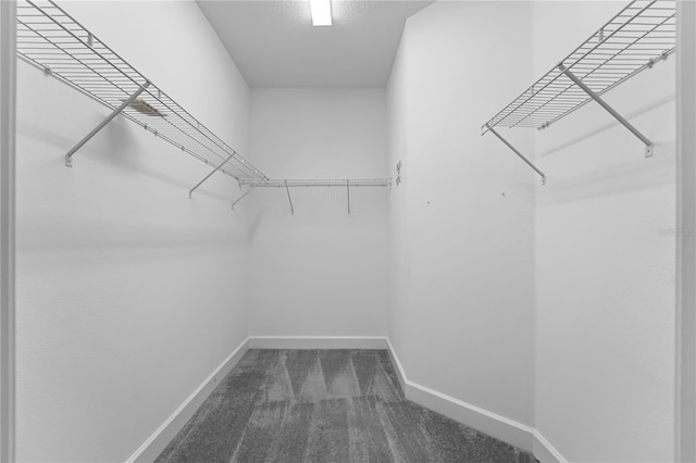 spacious closet featuring dark carpet