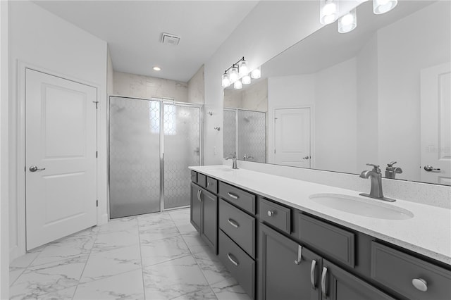 bathroom with vanity and walk in shower