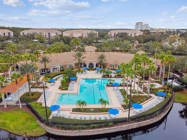 aerial view with a water view