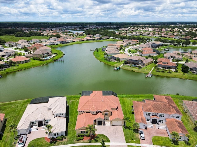 aerial view with a water view