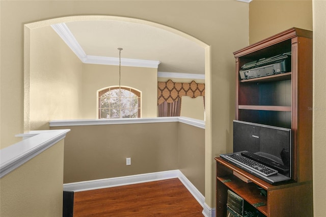 interior space with hardwood / wood-style flooring and crown molding