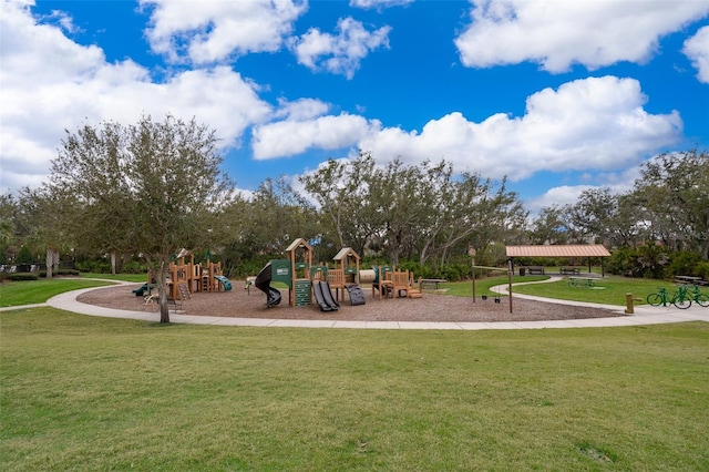 view of play area featuring a yard