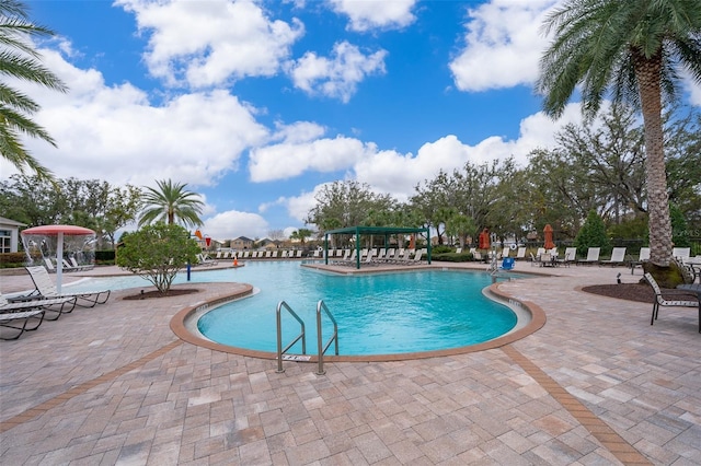 view of swimming pool with a patio area