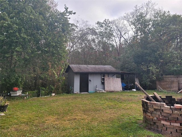 exterior space featuring a shed