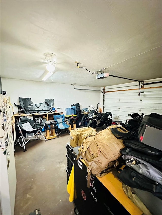 garage with a garage door opener