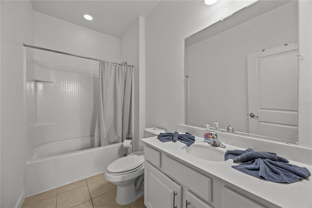 full bathroom with tile patterned flooring, vanity, shower / bath combination with curtain, and toilet