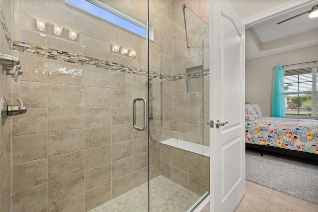 bathroom featuring tile patterned floors and walk in shower