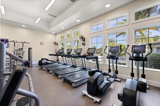 workout area featuring french doors