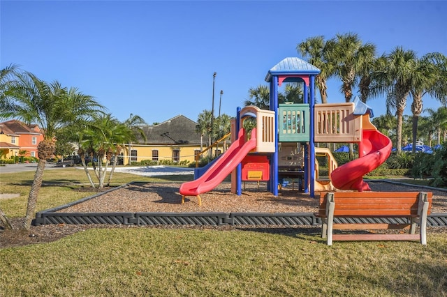 view of play area featuring a yard