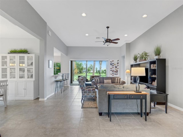 living room with ceiling fan