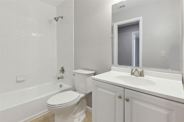 full bathroom with toilet, vanity, tile patterned flooring, and shower / bath combination