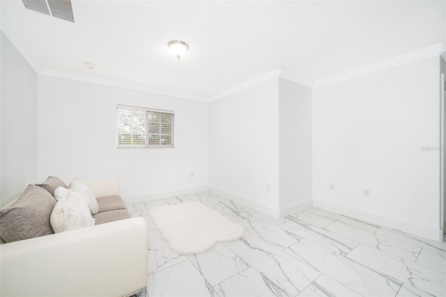 living room featuring ornamental molding