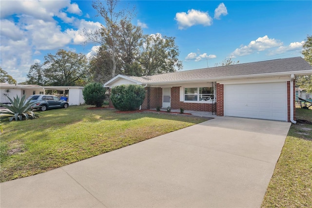 ranch-style house with a front lawn and a garage