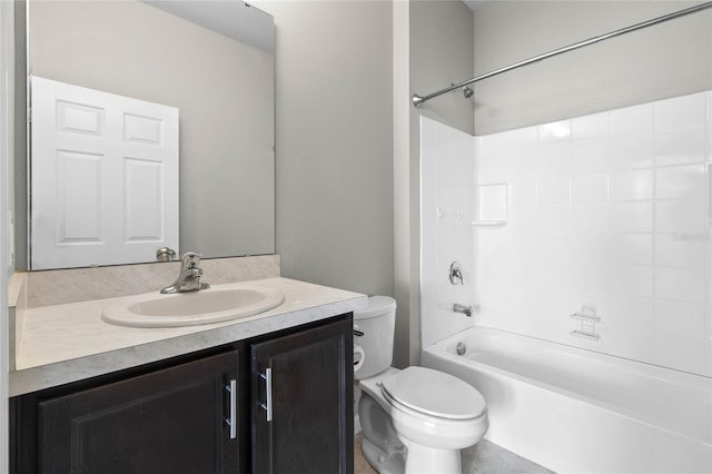 full bathroom with shower / bathing tub combination, vanity, and toilet