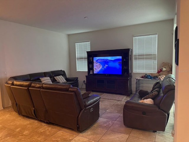 living room featuring light tile patterned floors